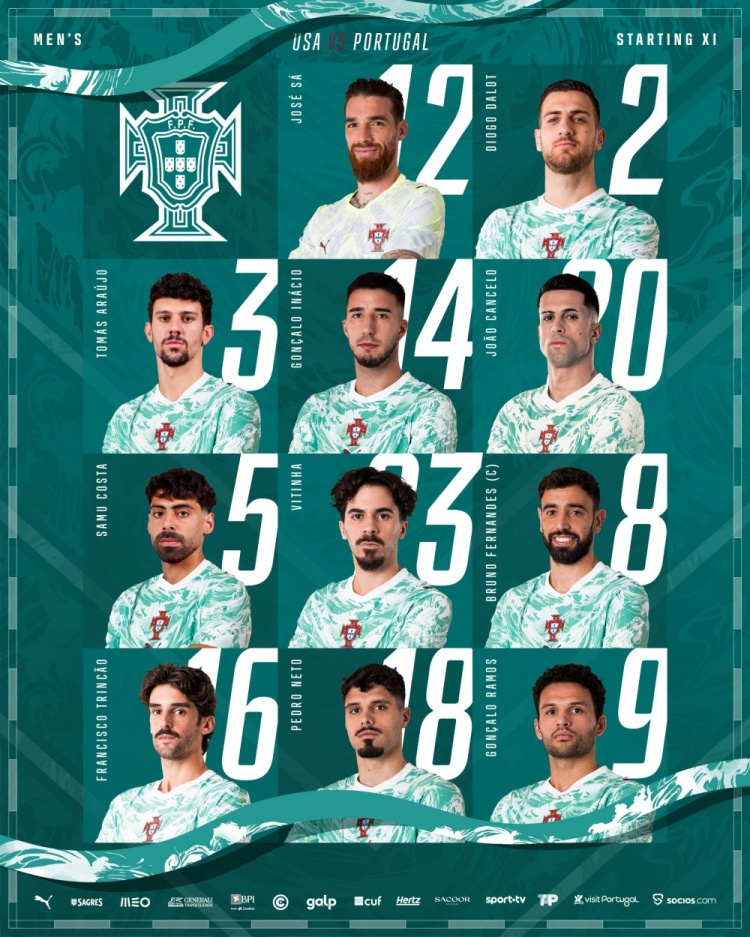 世界杯手机直播-葡萄牙友谊赛对阵美国首发：B费、维蒂尼亚、坎塞洛、内托在列